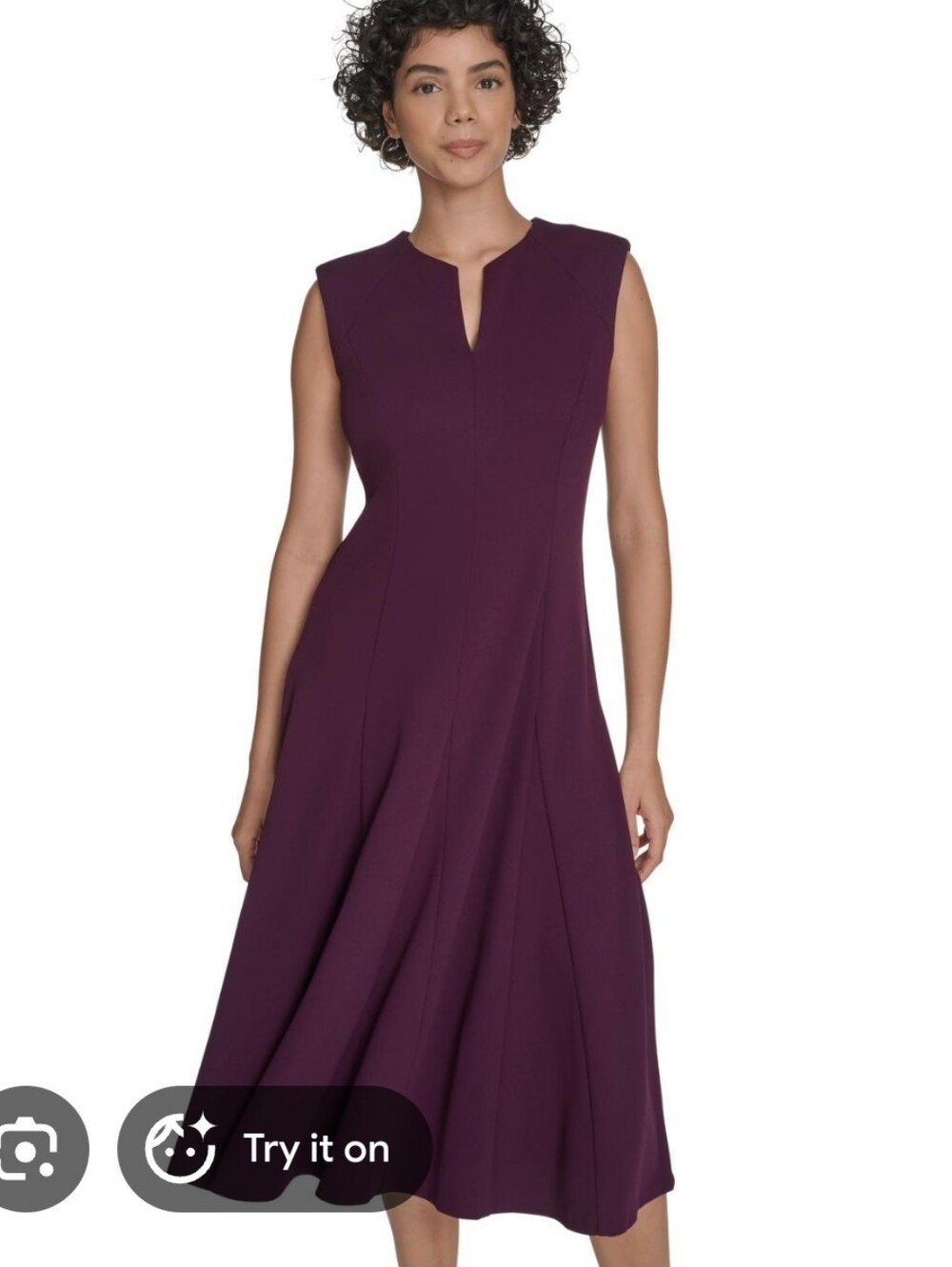 NWT Calvin Klein Plum Fit & Flare Midi Dress Size 4 Sleeveless Aubergine $134